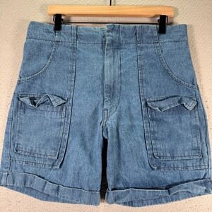 Vintage Cable Car Denim Jean Shorts Womens 34 Blue Medium Wash Cuffed Classic 7"